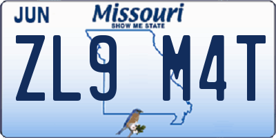 MO license plate ZL9M4T
