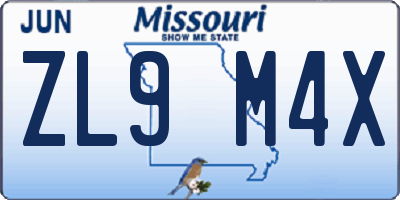 MO license plate ZL9M4X