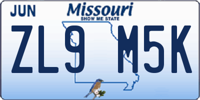 MO license plate ZL9M5K