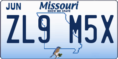 MO license plate ZL9M5X