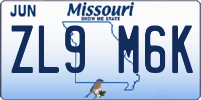 MO license plate ZL9M6K