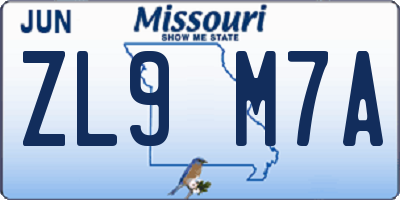 MO license plate ZL9M7A