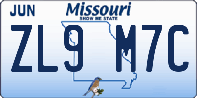MO license plate ZL9M7C