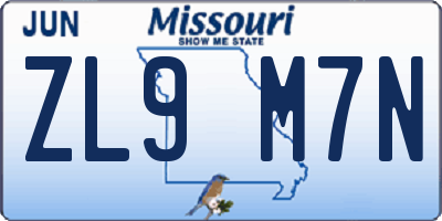 MO license plate ZL9M7N