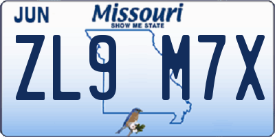 MO license plate ZL9M7X