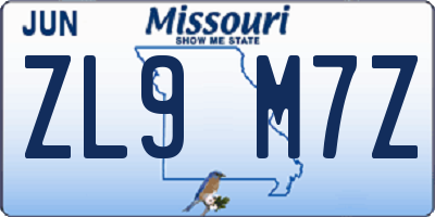 MO license plate ZL9M7Z