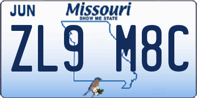MO license plate ZL9M8C