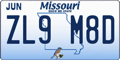 MO license plate ZL9M8D
