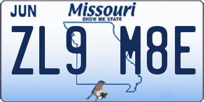 MO license plate ZL9M8E