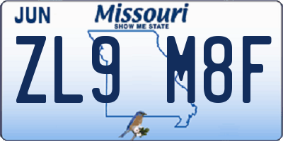 MO license plate ZL9M8F
