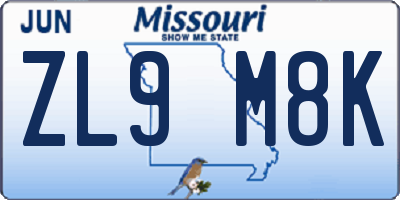 MO license plate ZL9M8K