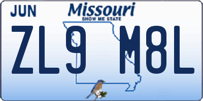 MO license plate ZL9M8L