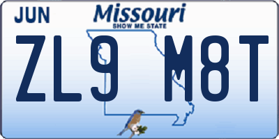 MO license plate ZL9M8T