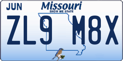 MO license plate ZL9M8X