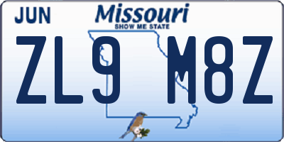 MO license plate ZL9M8Z
