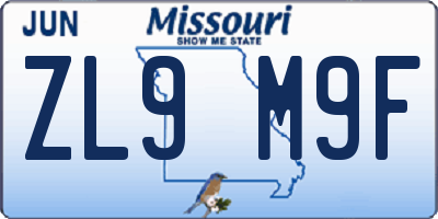 MO license plate ZL9M9F