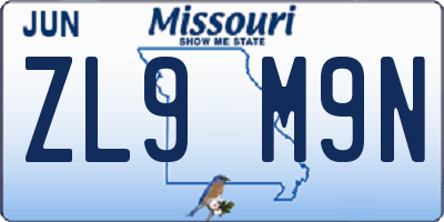 MO license plate ZL9M9N