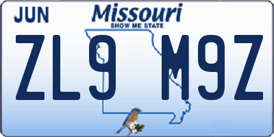 MO license plate ZL9M9Z