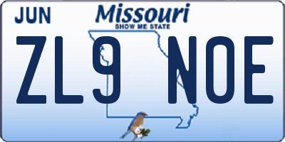 MO license plate ZL9N0E