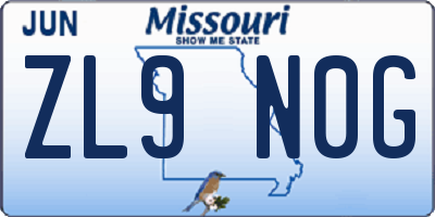 MO license plate ZL9N0G