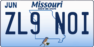 MO license plate ZL9N0I