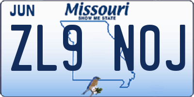 MO license plate ZL9N0J