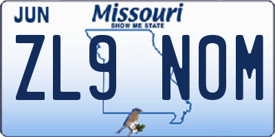 MO license plate ZL9N0M