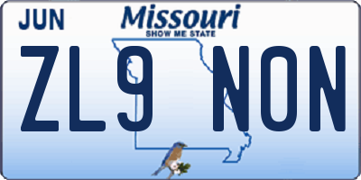 MO license plate ZL9N0N