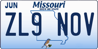 MO license plate ZL9N0V