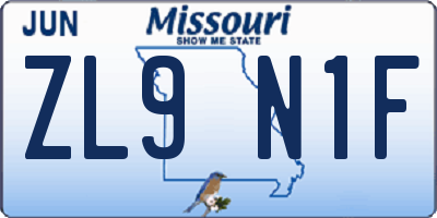 MO license plate ZL9N1F