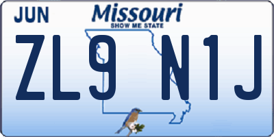 MO license plate ZL9N1J