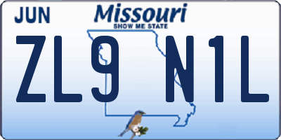 MO license plate ZL9N1L