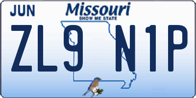 MO license plate ZL9N1P