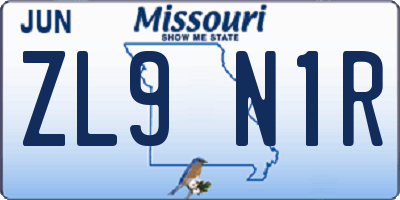MO license plate ZL9N1R