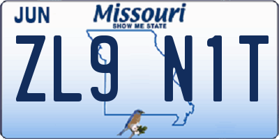 MO license plate ZL9N1T