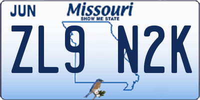 MO license plate ZL9N2K