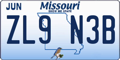 MO license plate ZL9N3B