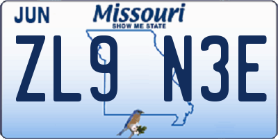 MO license plate ZL9N3E
