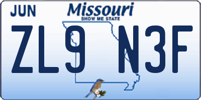 MO license plate ZL9N3F