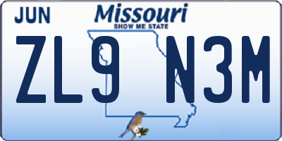 MO license plate ZL9N3M