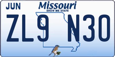 MO license plate ZL9N3O