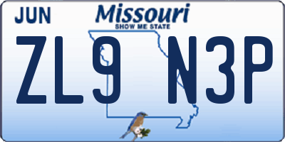 MO license plate ZL9N3P