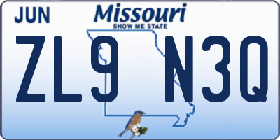 MO license plate ZL9N3Q