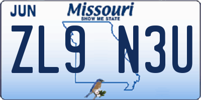 MO license plate ZL9N3U