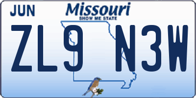 MO license plate ZL9N3W