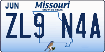 MO license plate ZL9N4A