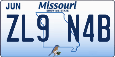 MO license plate ZL9N4B