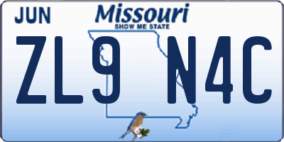MO license plate ZL9N4C