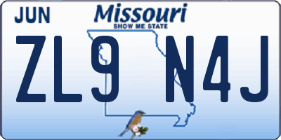 MO license plate ZL9N4J