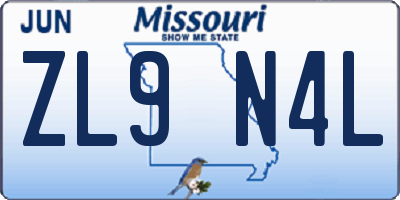 MO license plate ZL9N4L